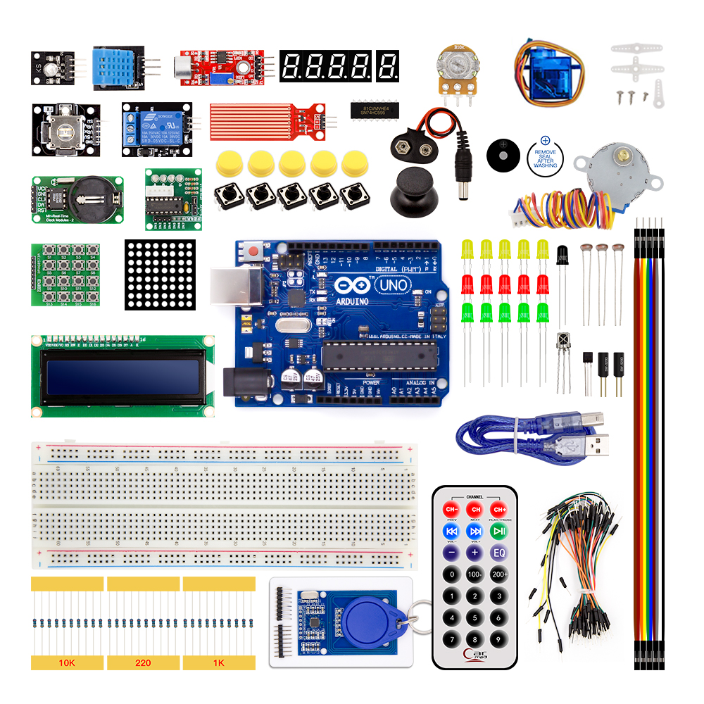 Улучшенный стартовый набор для обучения Arduino UNO R3 DIP с батареей крона 9В